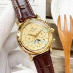 Swiss Replica Patek Philippe Complications Brown Leather Strap Gold Case Watch